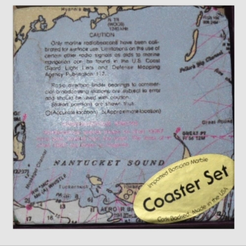 Set Of 4 Coasters Boxed Imported Marble Cape Cod Nantucket Martha's Vineyard - Picture 5 of 9
